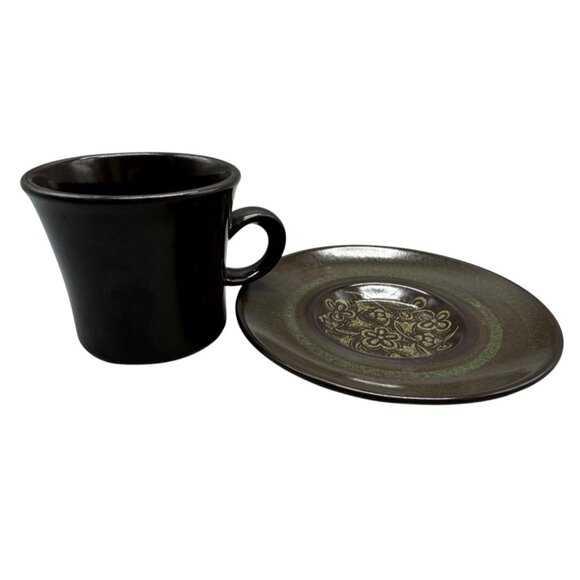 Vtg Franciscan Madeira Brown Ceramic Cup & Saucer Set Floral Pattern Coffee/Tea - Picture 1 of 5